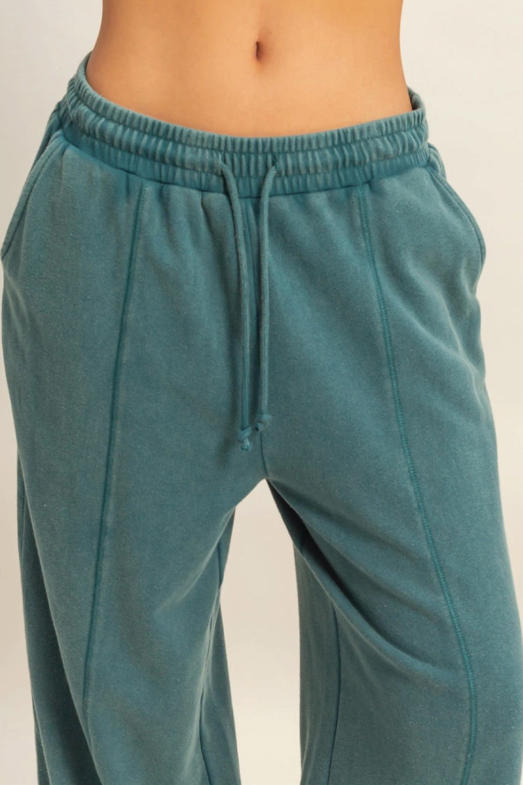 Acid Wash Wide Leg Sweatpants - TEA