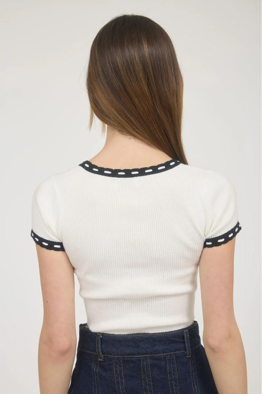 Agnes Contrast Knit Crop Top - CRM