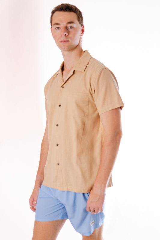 Airy Linen Short Sleeve Shirt - TAN