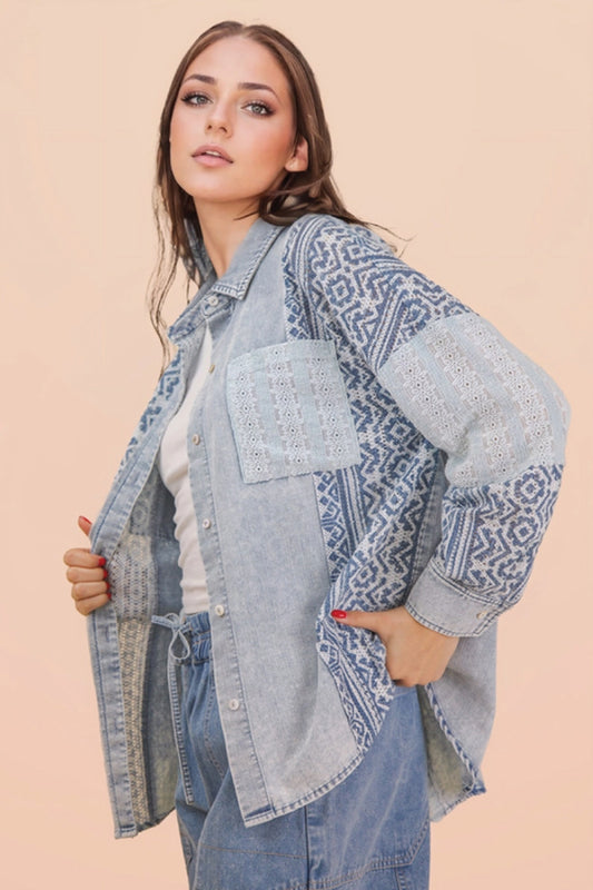 Aztec Lace Denim Shirt - IND