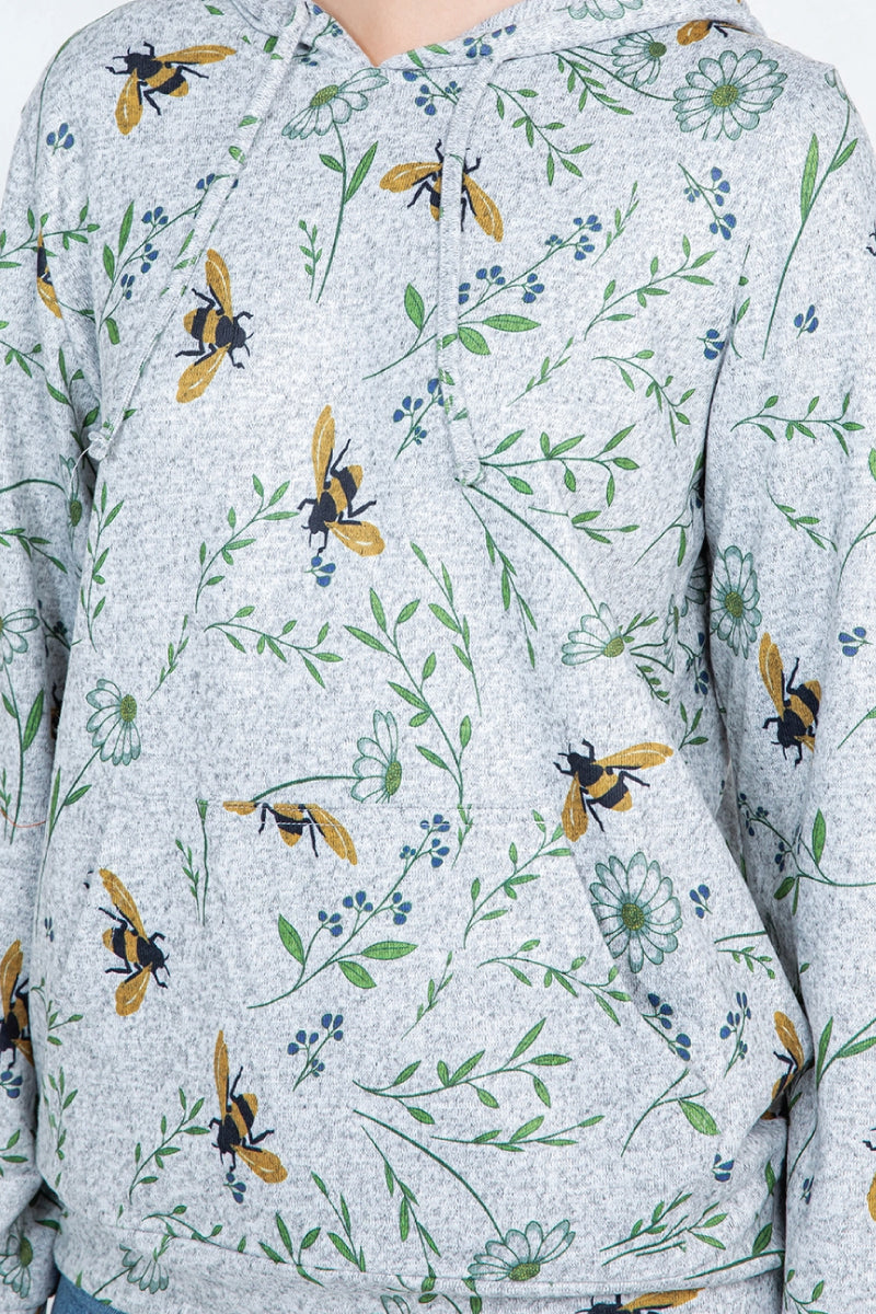 Bees & Daisy Hoodie - GRY