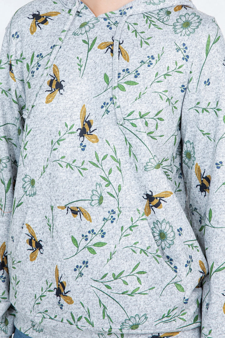 Bees & Daisy Hoodie - GRY