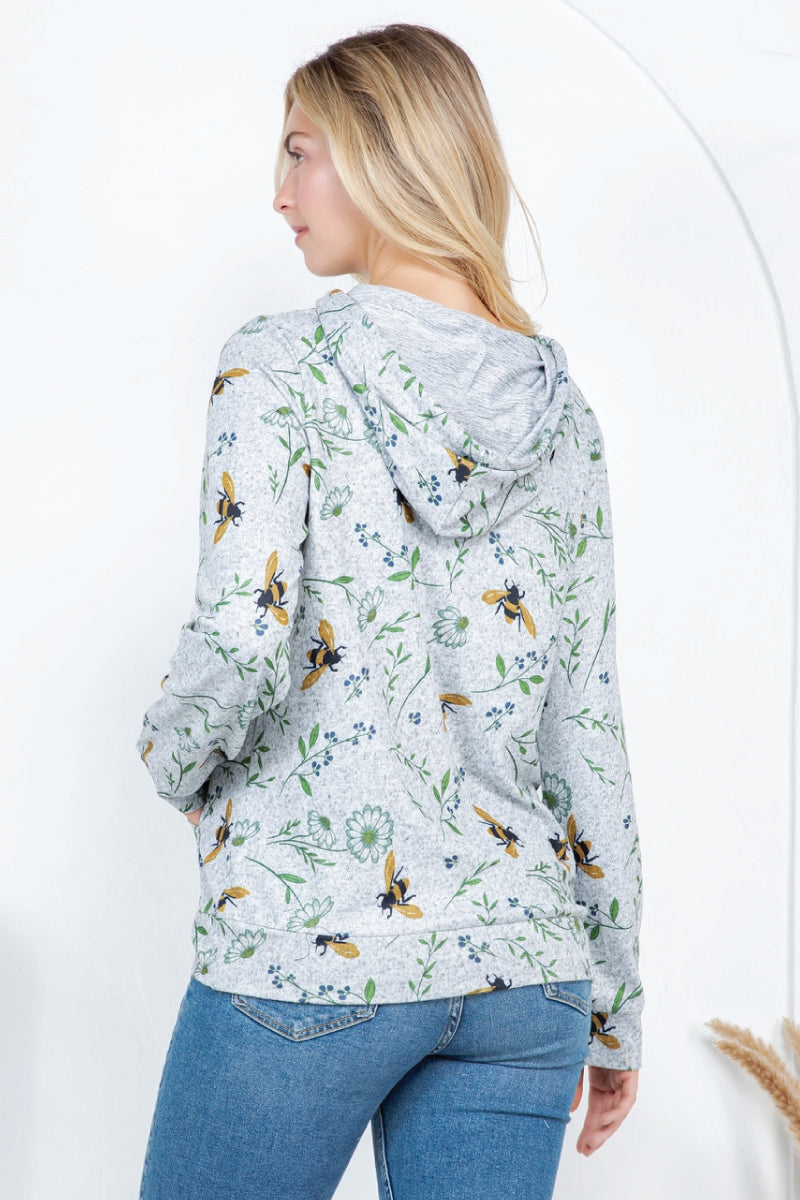 Bees & Daisy Hoodie - GRY