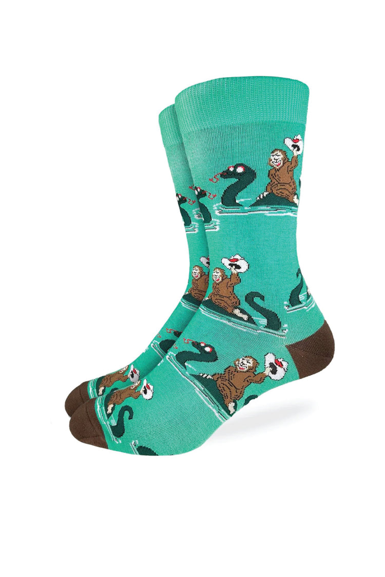 Bigfoot Riding Loch Ness Monster Socks - GRN