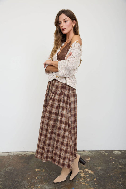 Plaid Pleated Midi Skirt - CHC