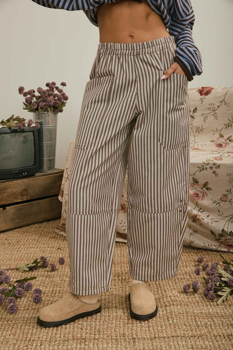 Striped Wide Leg Pants - BRN