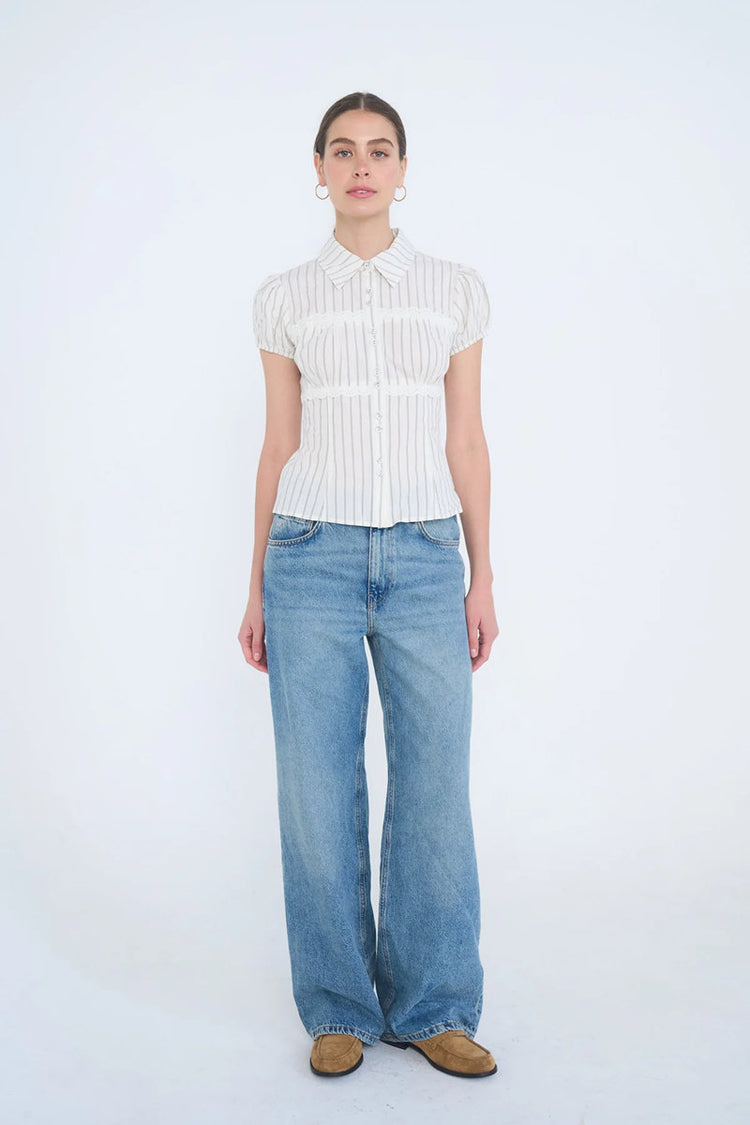 Striped Tie Back Top - BLK