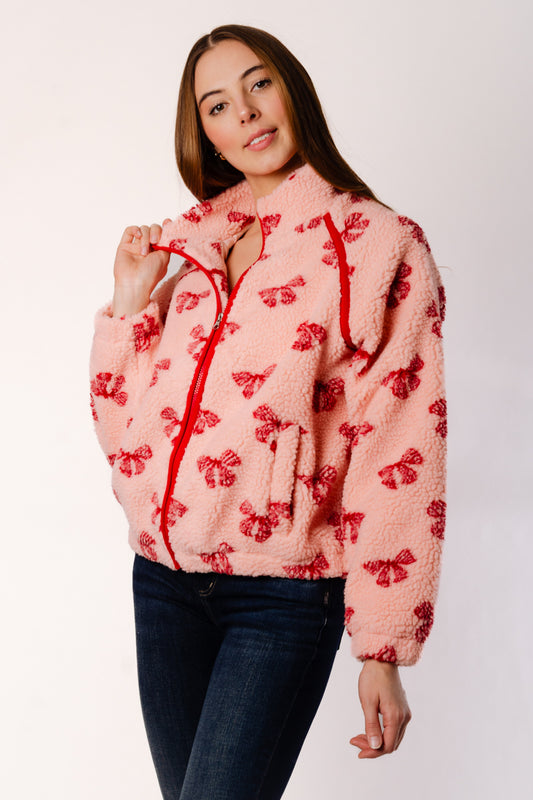 Bow Sherpa Jacket - PNK
