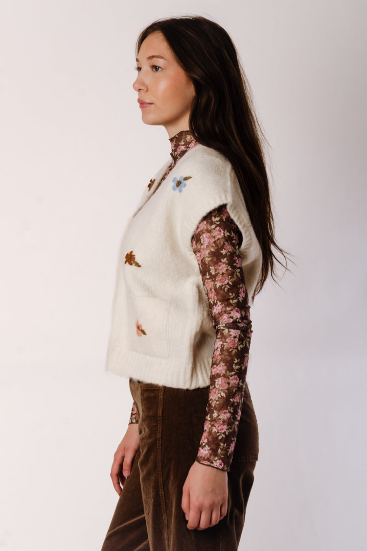 Brush Floral Embroidered Vest - CRM