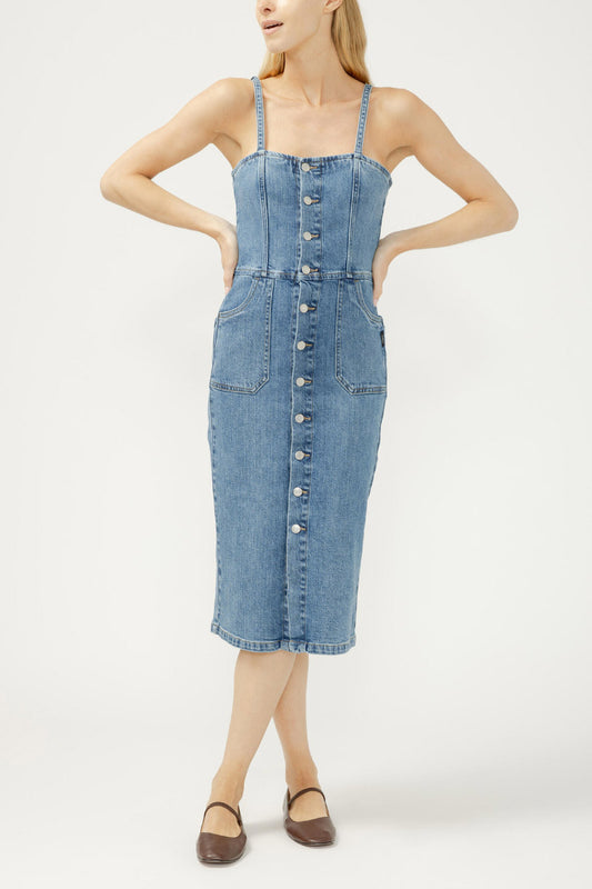 Button-Front Denim Midi Dress - COC