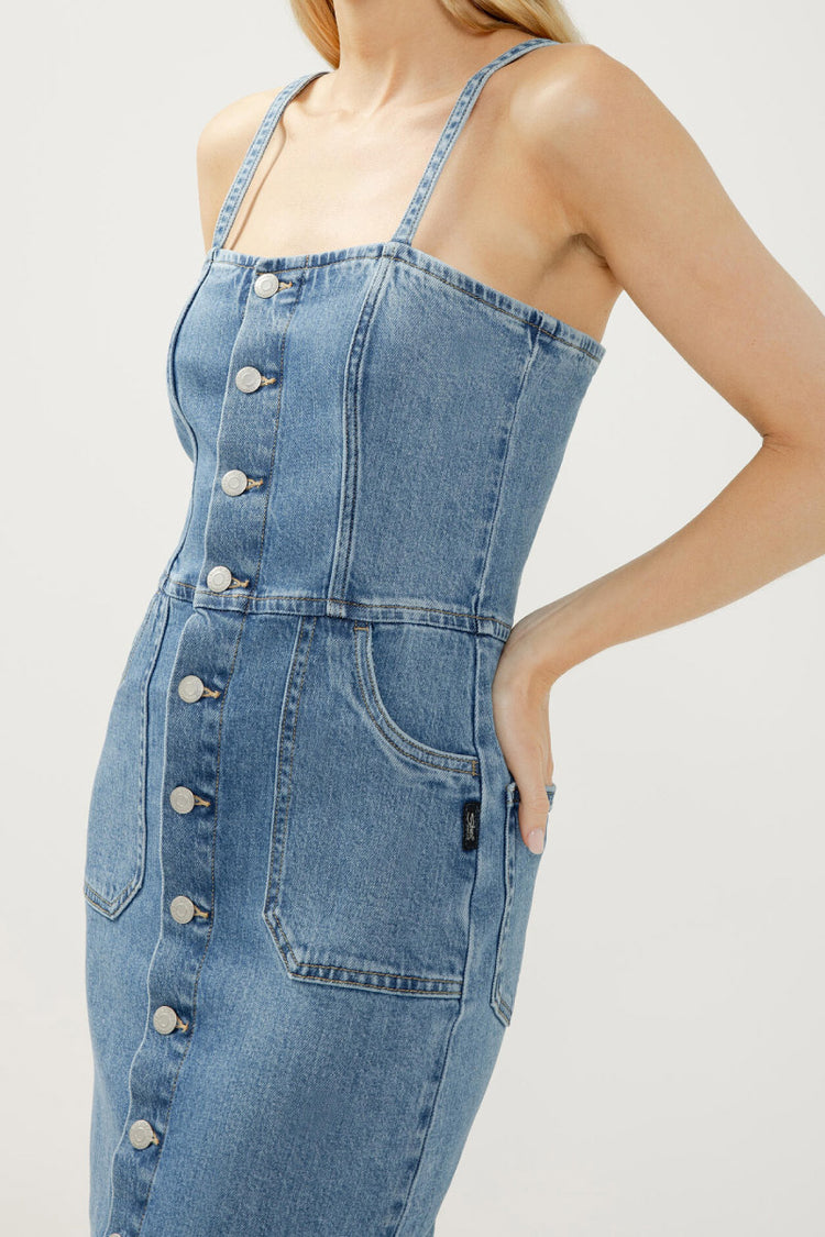 Button-Front Denim Midi Dress - COC