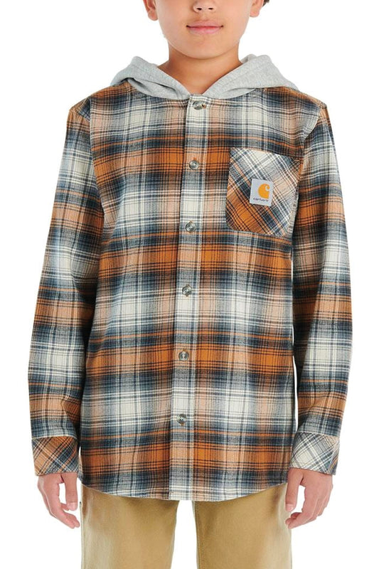 Button Front Hooded Flannel Shirt - BRN
