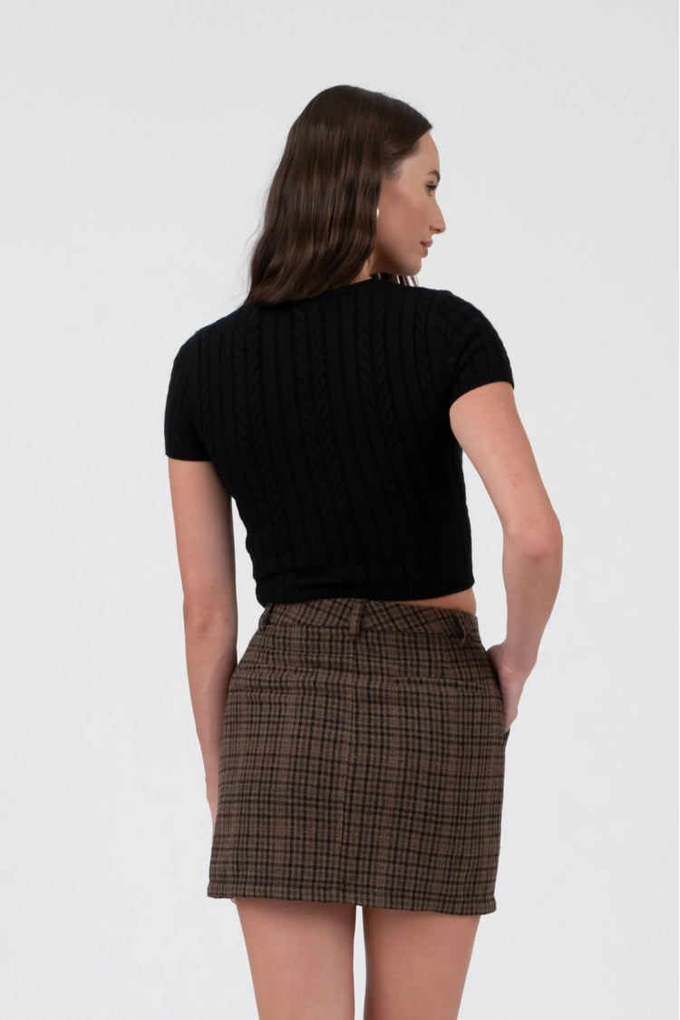 Cable Knit Crop Top - BLK