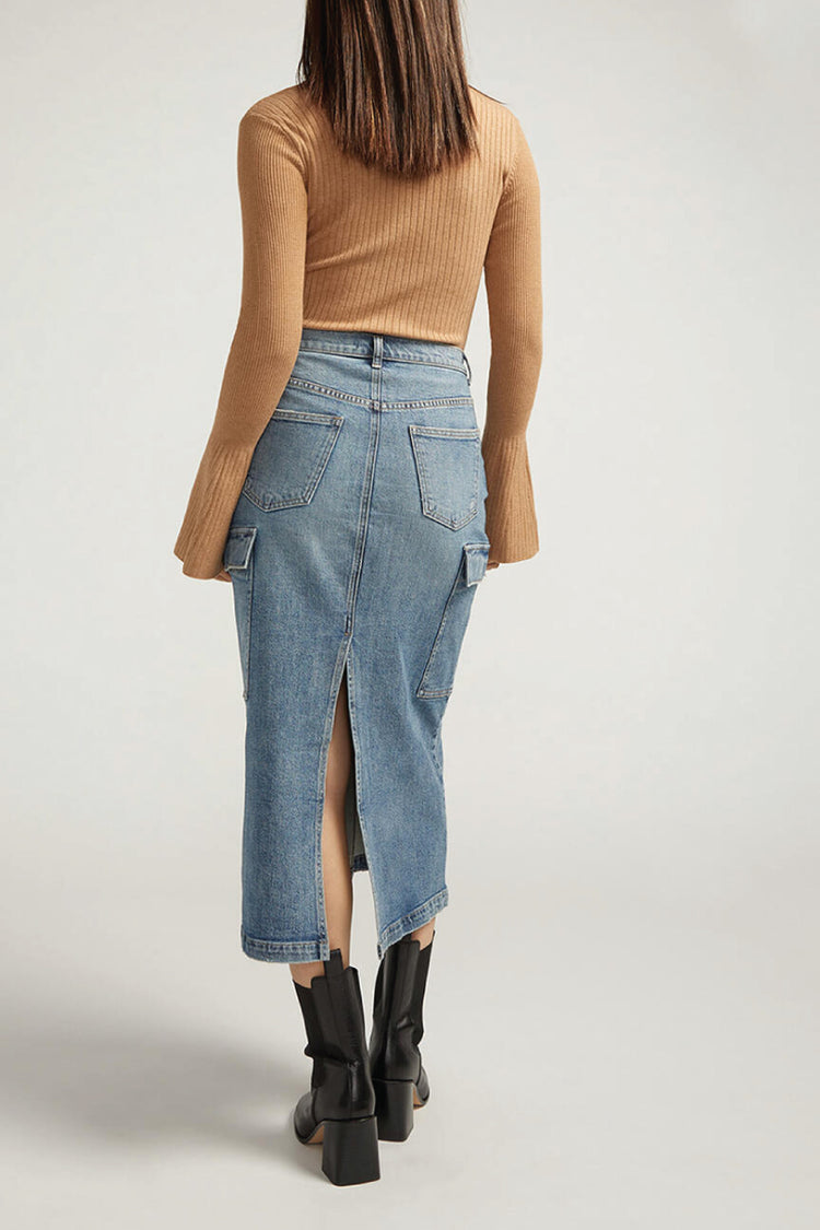 Cargo High Rise Jean Skirt - IND