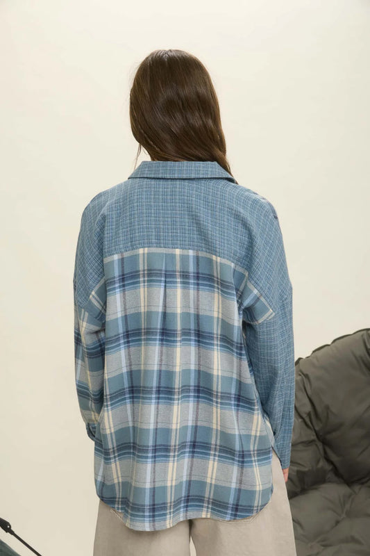 Color-Block Plaid Shirt - DNM