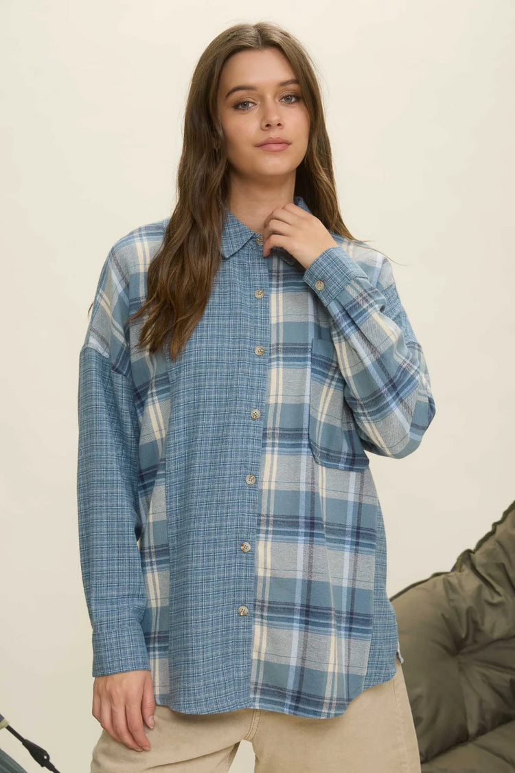 Color-Block Plaid Shirt - DNM