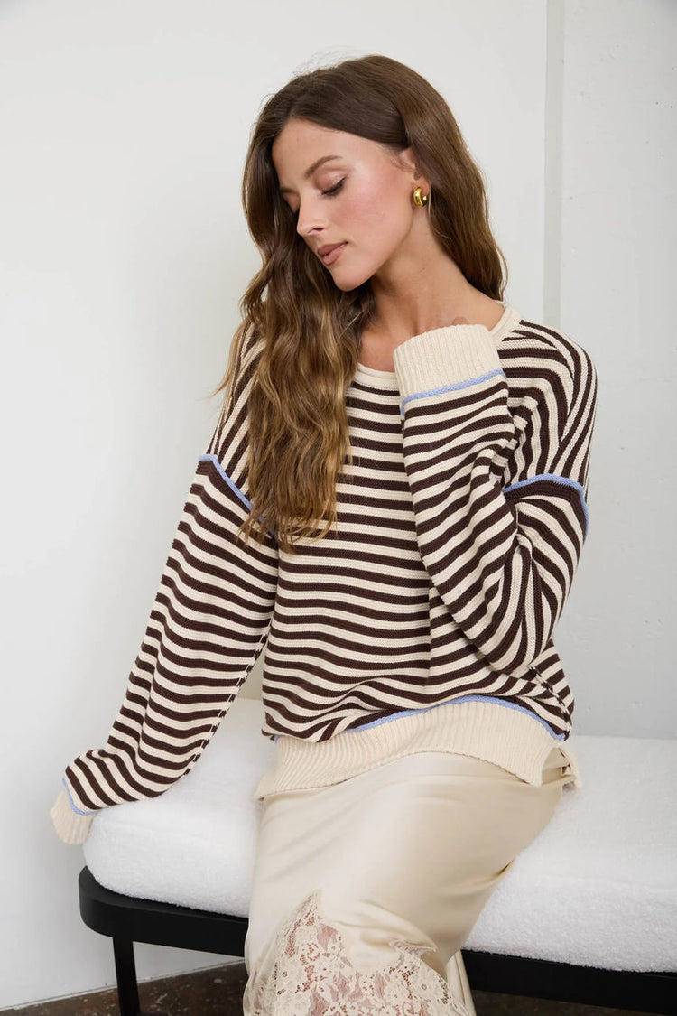Contrast Stripe Knit Sweater - KHA