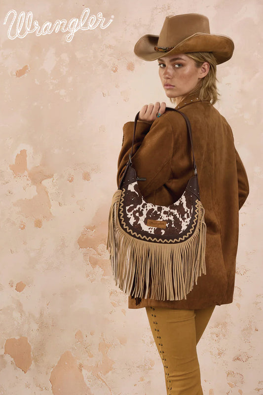 Cow Print Fringe Hobo - COF