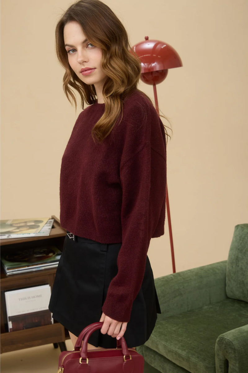 Crew Crop Sweater - RED