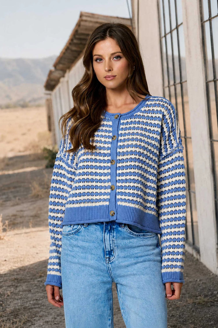 Crochet Stripe Cardigan - BLU