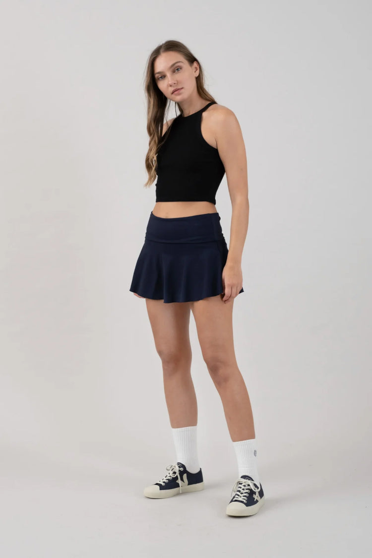 Crop Halter Tank Top - BLK