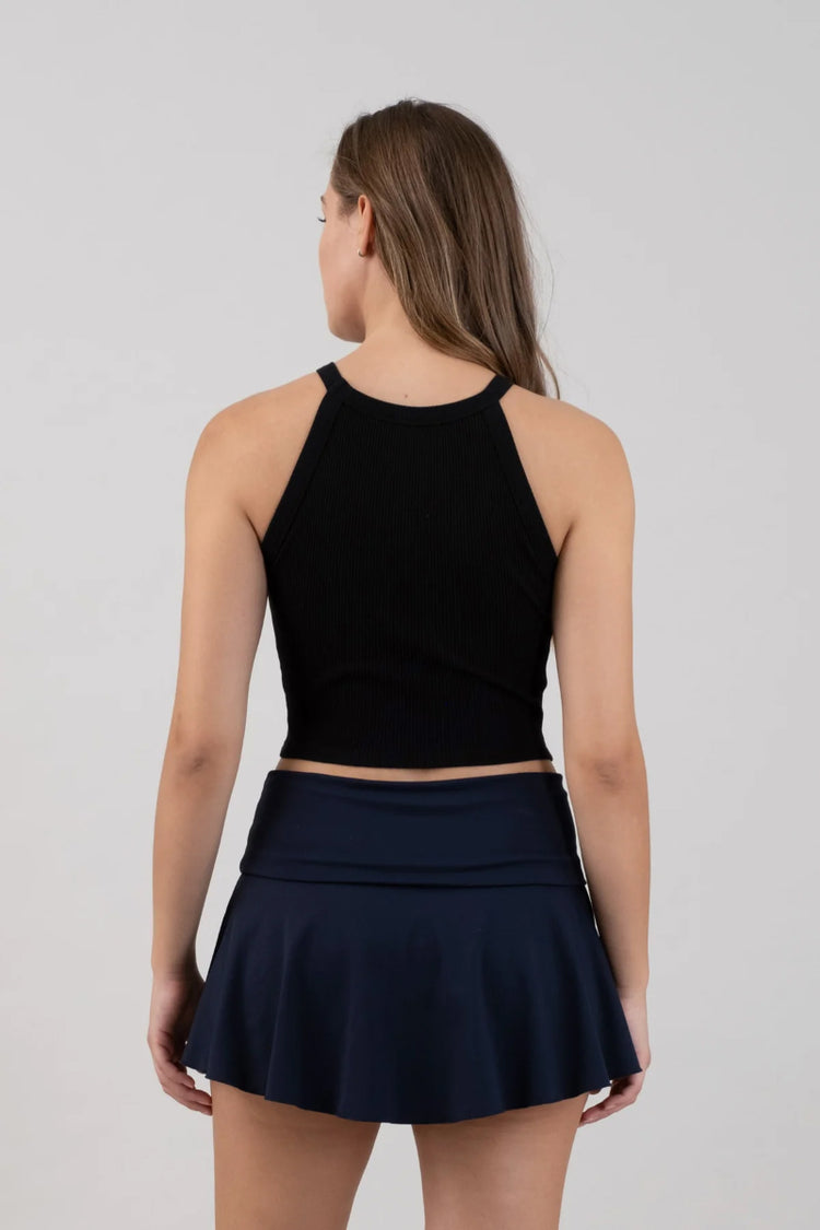 Crop Halter Tank Top - BLK