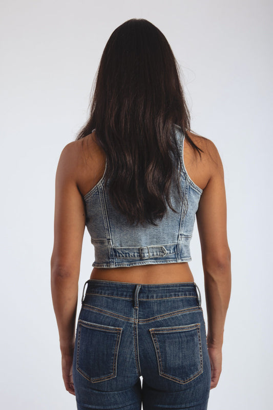 Cropped Denim Vest - COR