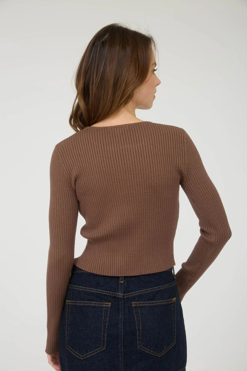 Cutout Bow Detail Top - BRN