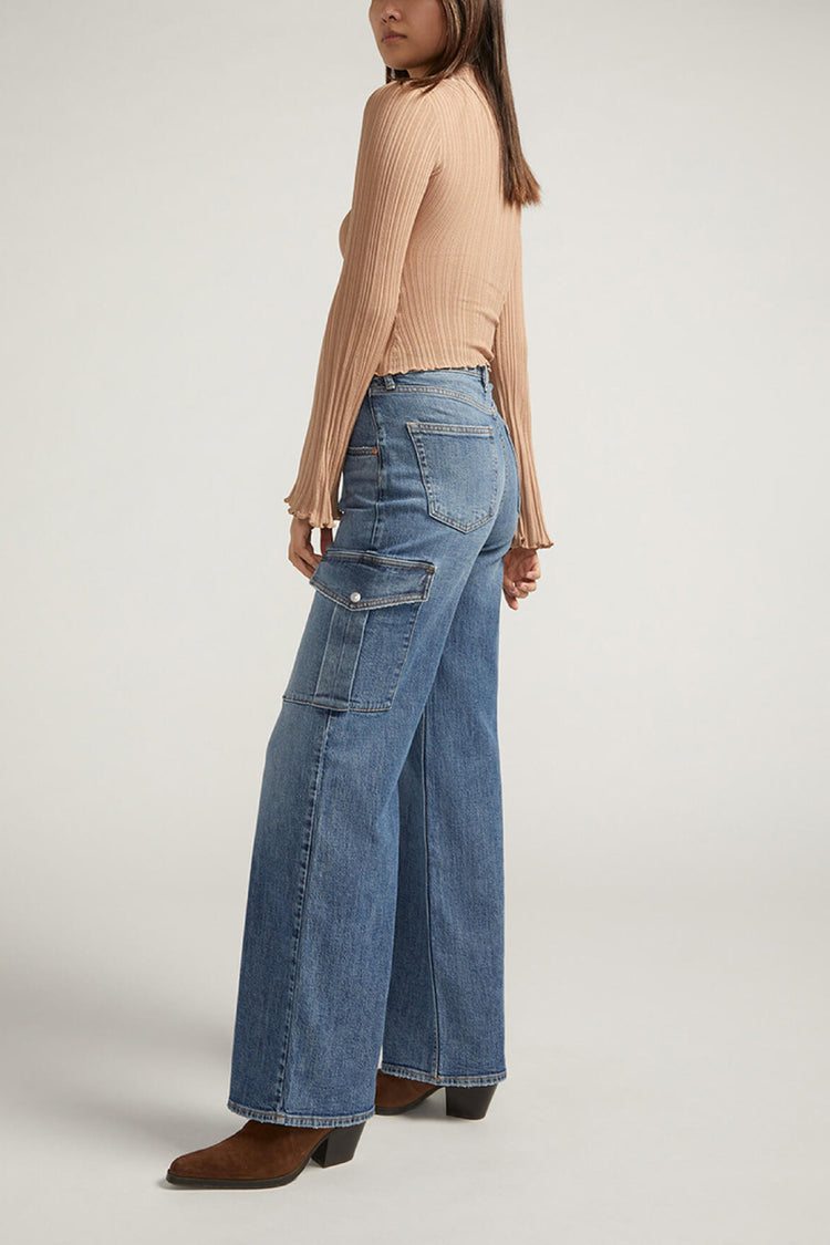 Denim Cargo Wide Leg Jeans - 31
