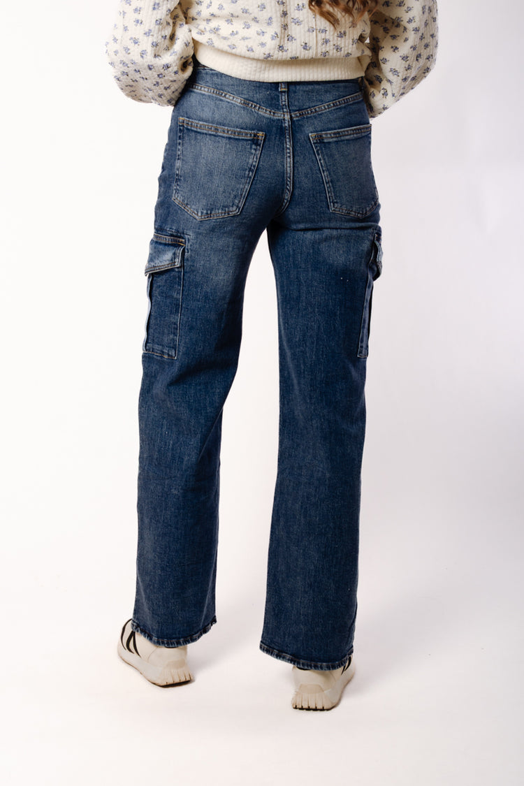 Denim Cargo Wide Leg Jeans - 31