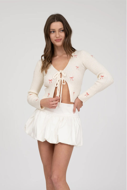 Embroidered Bowtie Front Cardi - CRM