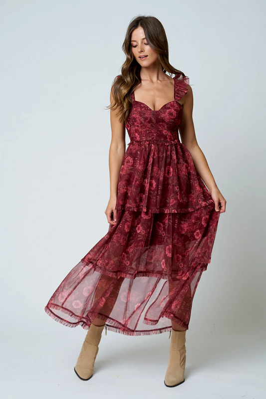 Floral Chiffon Midi Dress - BUR