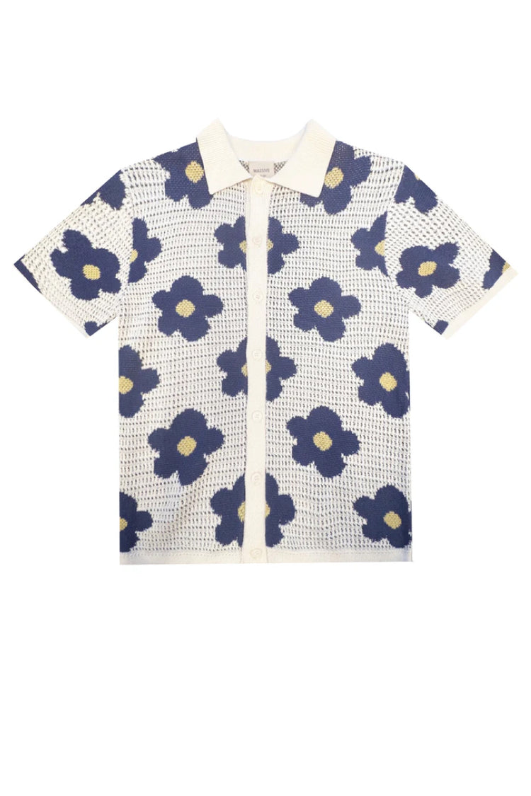 Floral Crochet Button Up Shirt - BLU