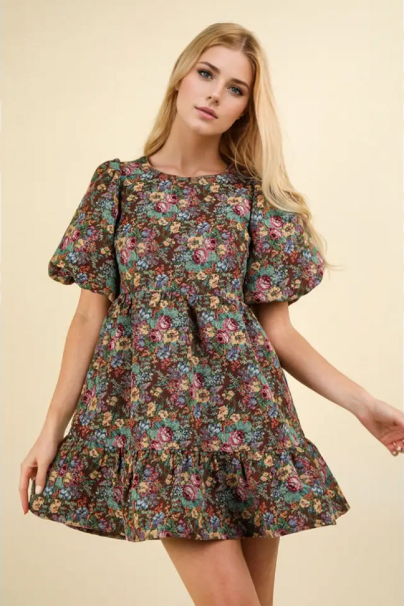 Floral Jacquard Mini Dress - CHC
