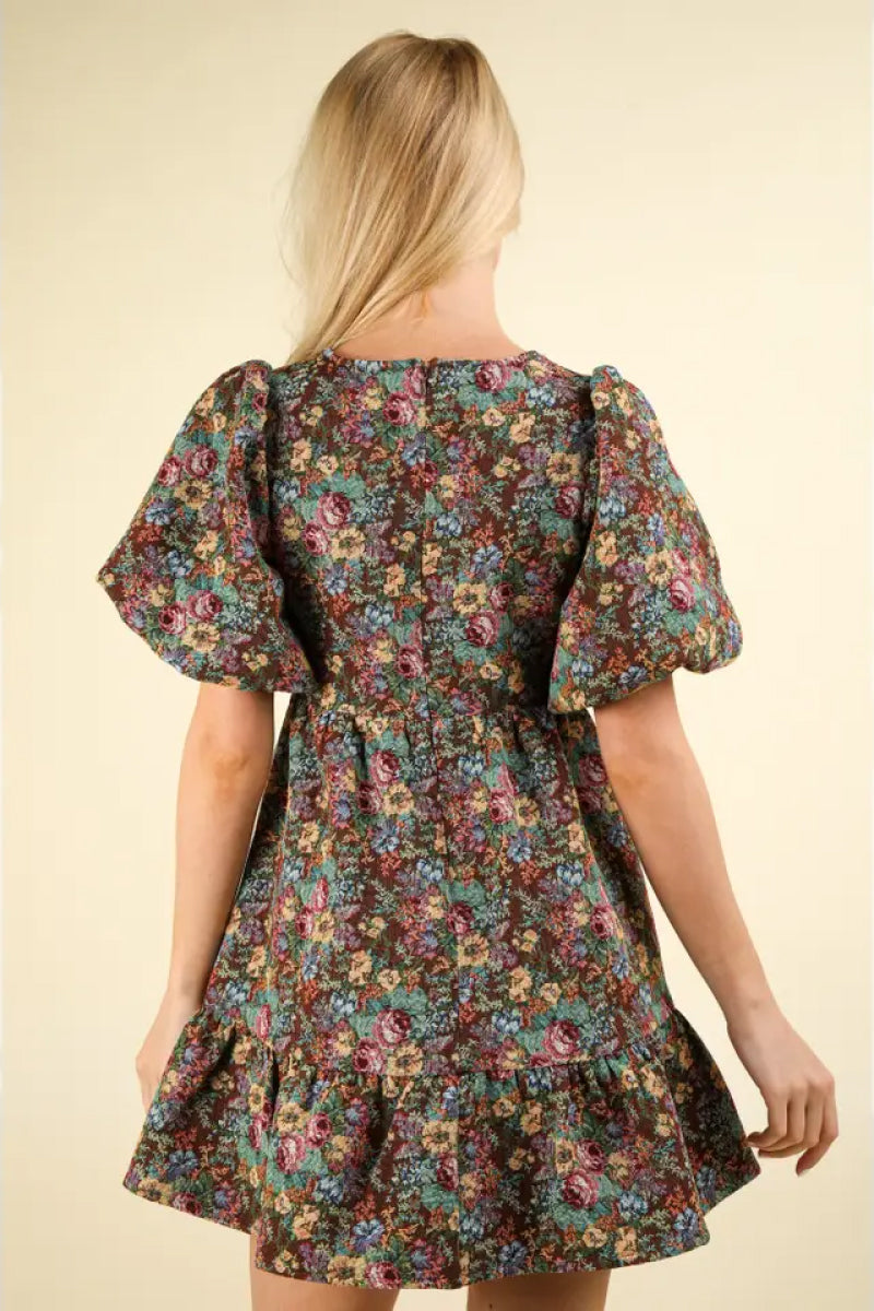 Floral Jacquard Mini Dress - CHC