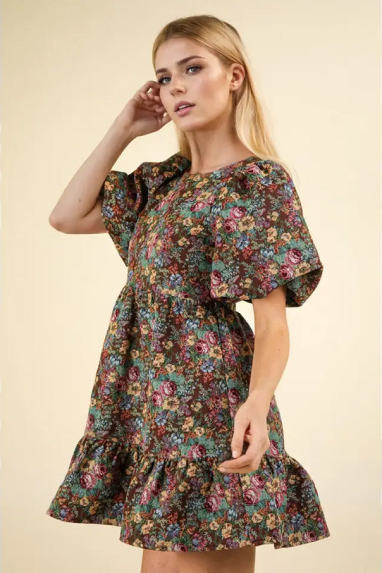 Floral Jacquard Mini Dress - CHC