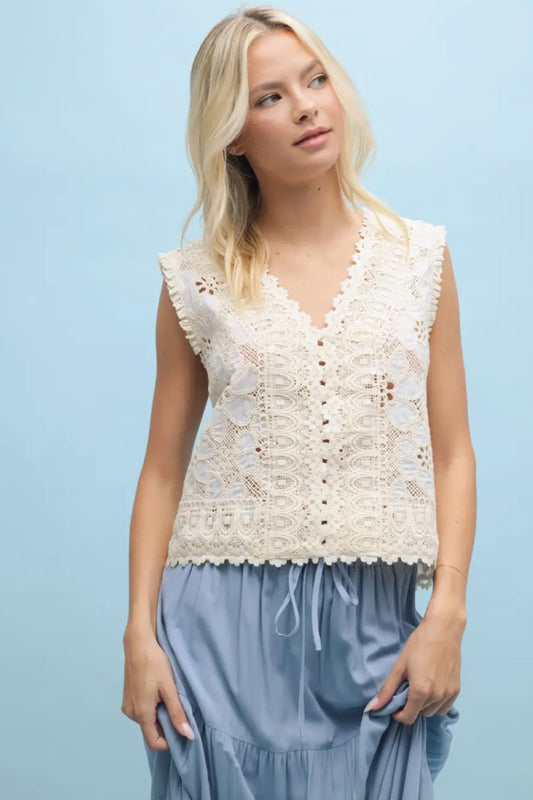 Floral & Lace Vest - CRM