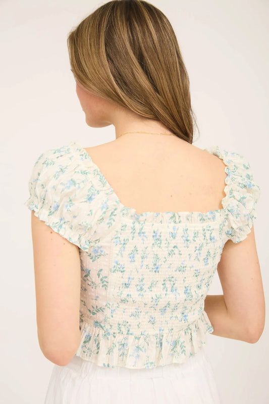 Floral Ribbon Crop Top - BLU
