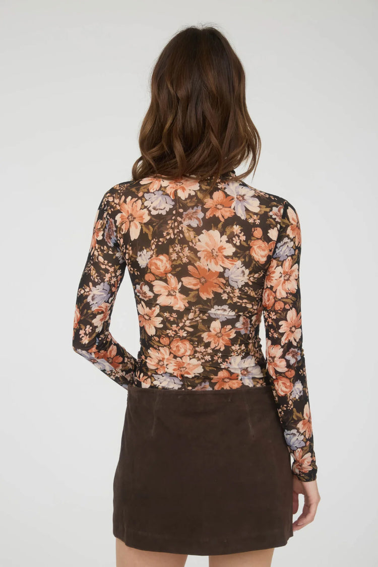 Floral Sheer Top - BLK