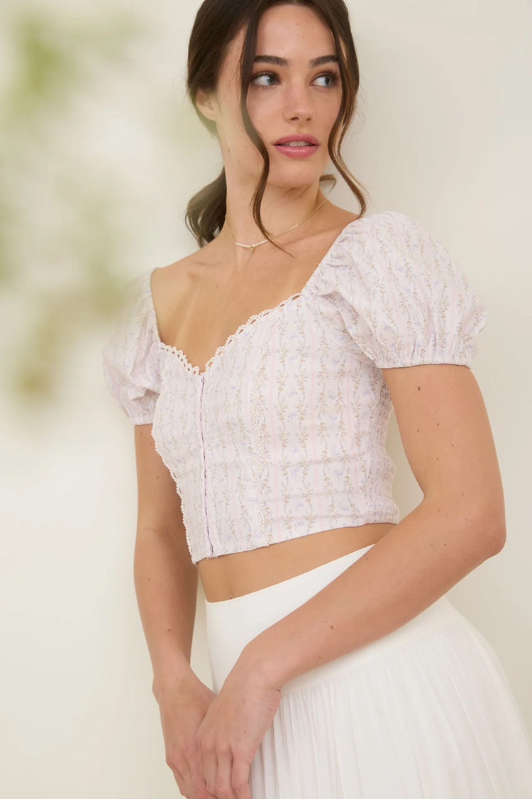 Floral Stripe Corset Crop Top - BLS