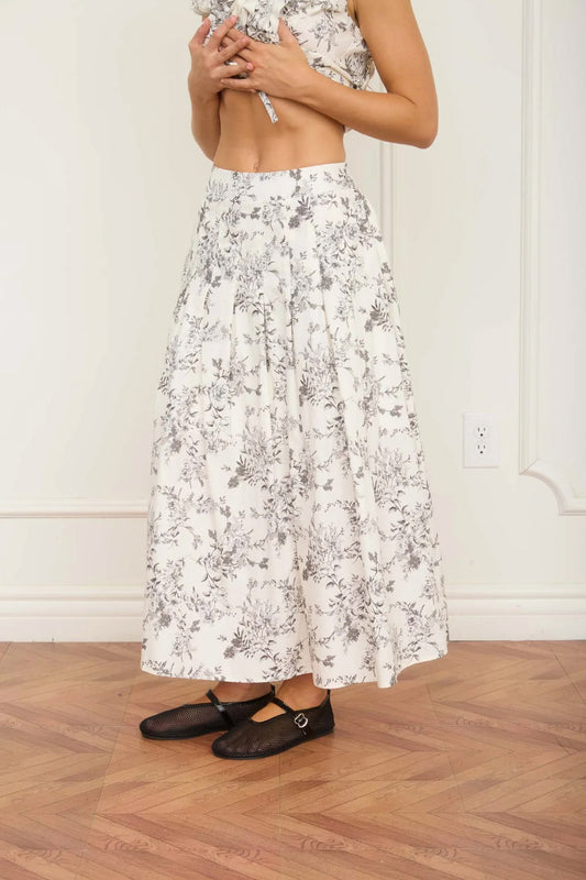Floral Toile Midi Skirt - BLK