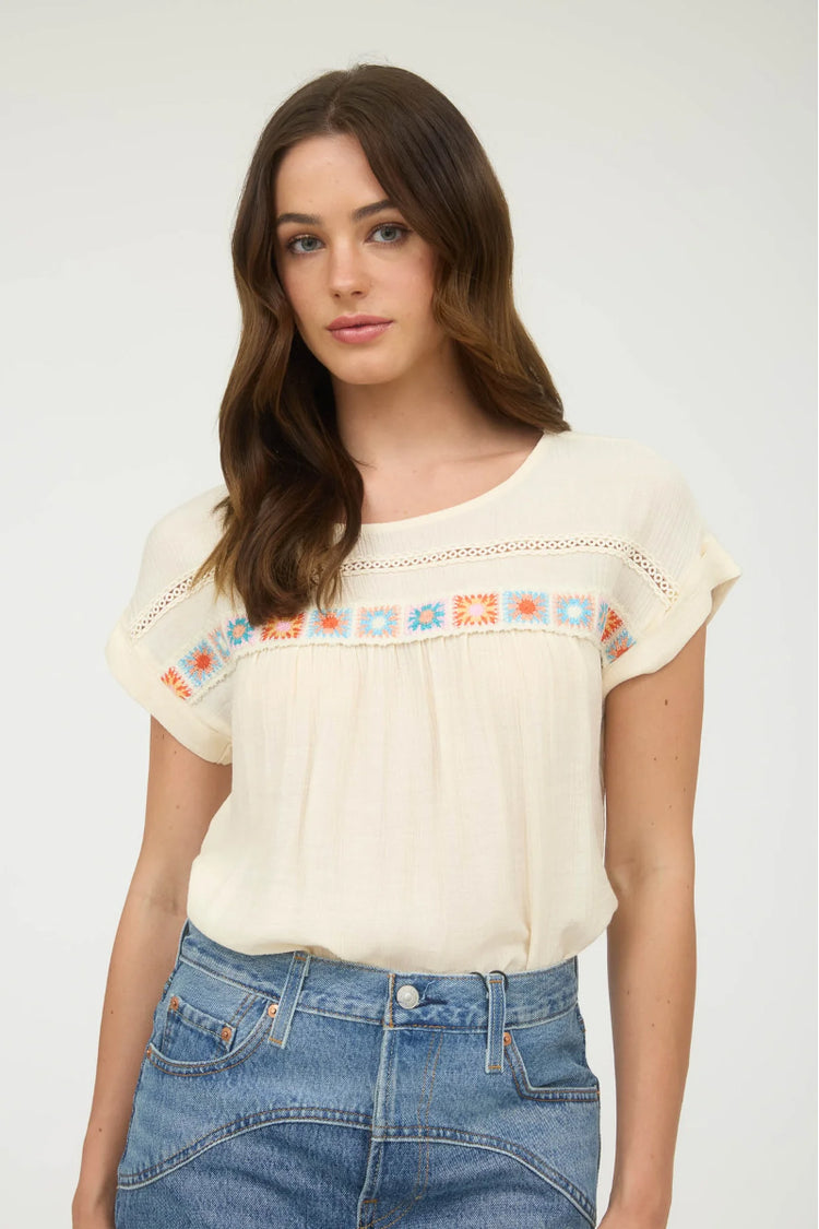 Flower Basket Crochet Lace Top - NAT