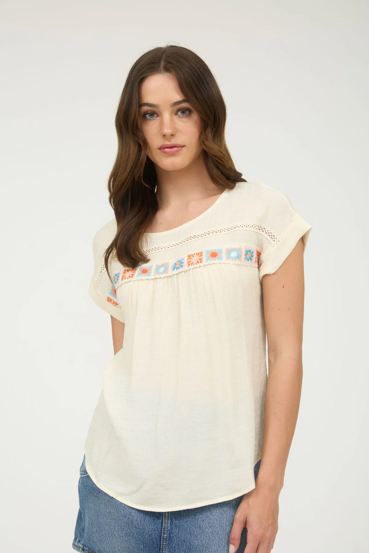 Flower Basket Crochet Lace Top - NAT