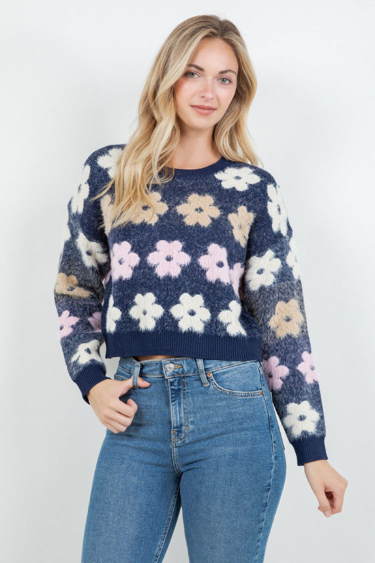Flower Crew Sweater - NVY