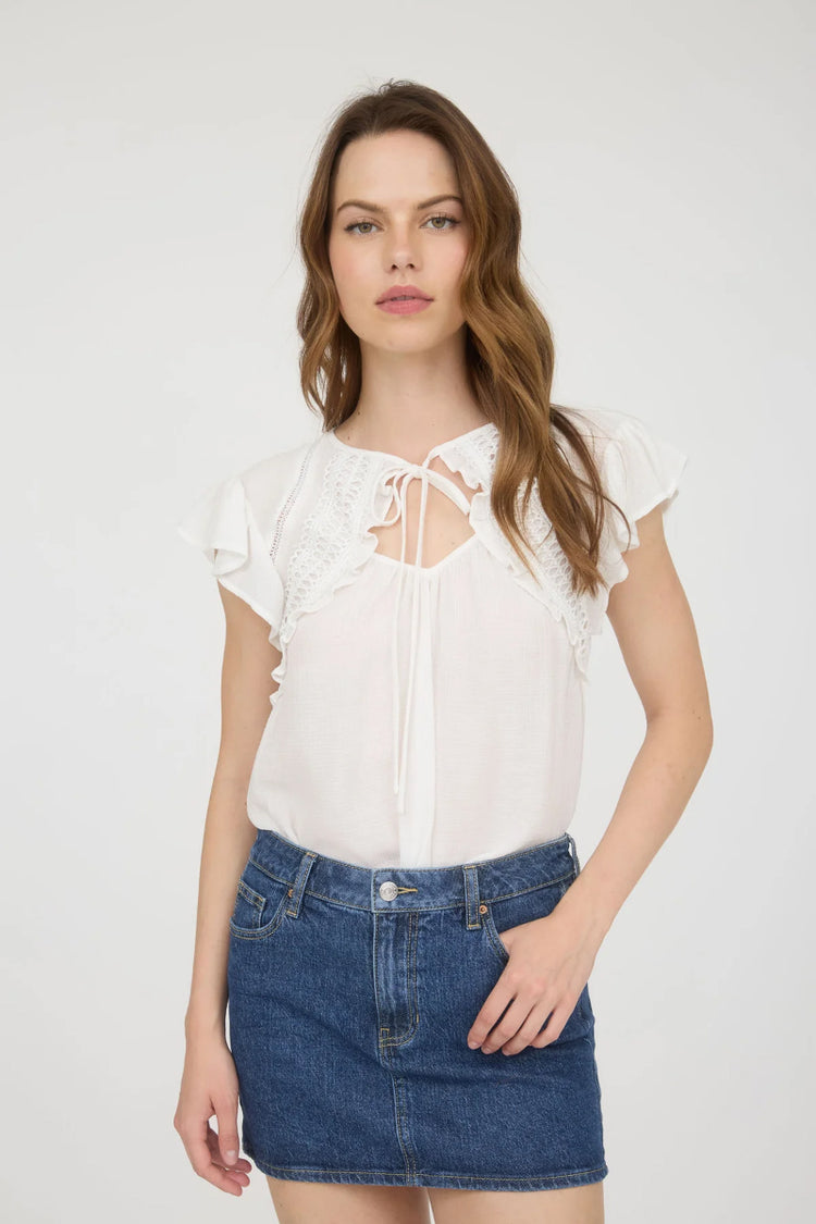 Keyhole Lace Trim Top - CRM