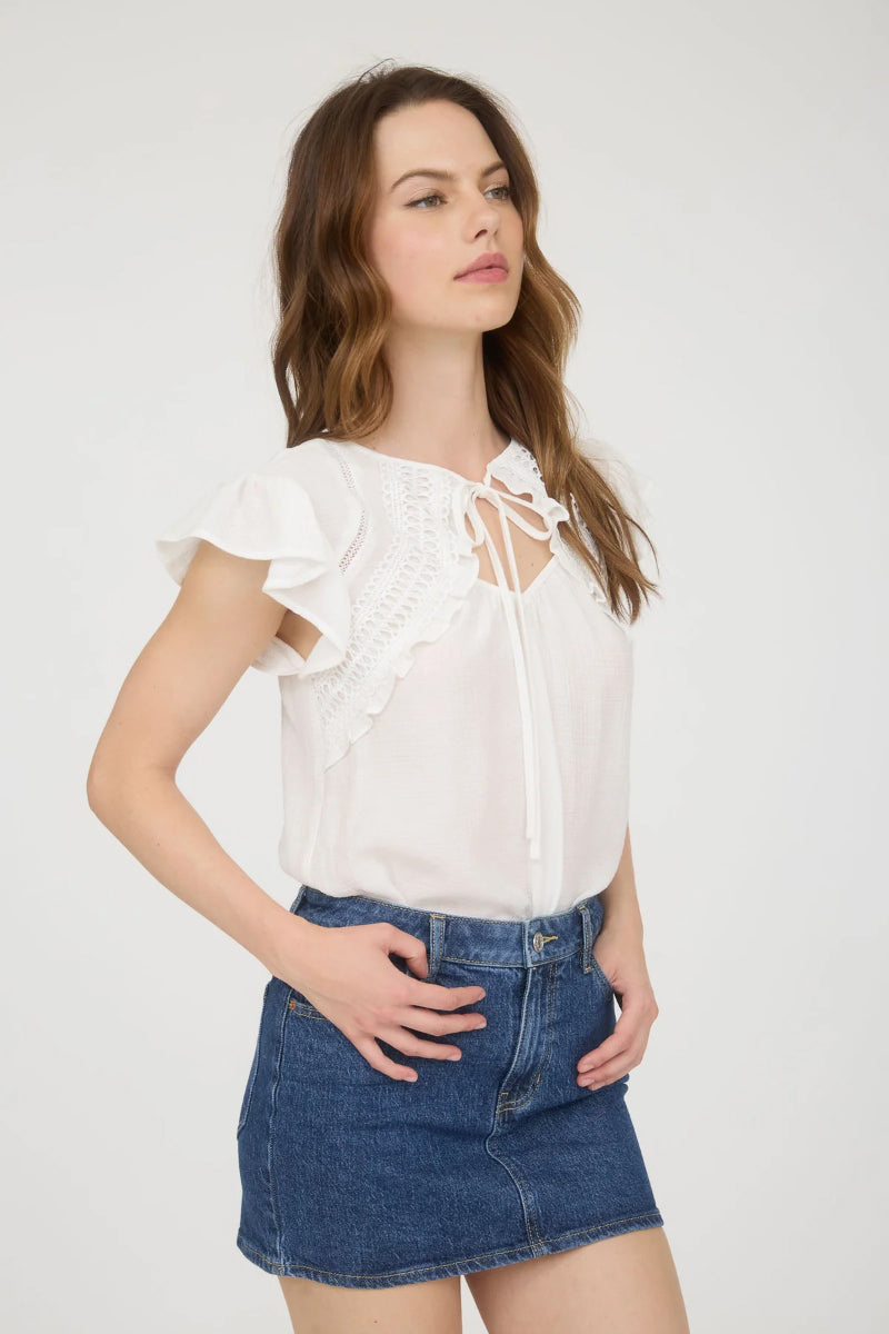 Keyhole Lace Trim Top - CRM
