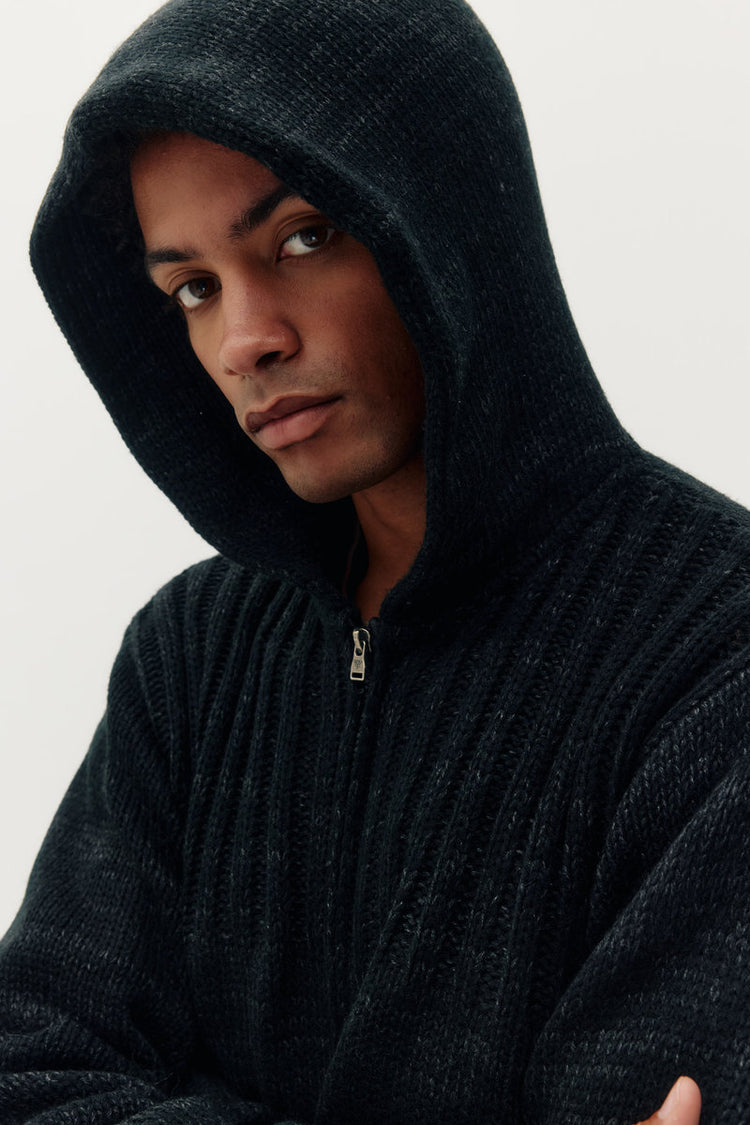 Knitted Zip Hoodie - BLK