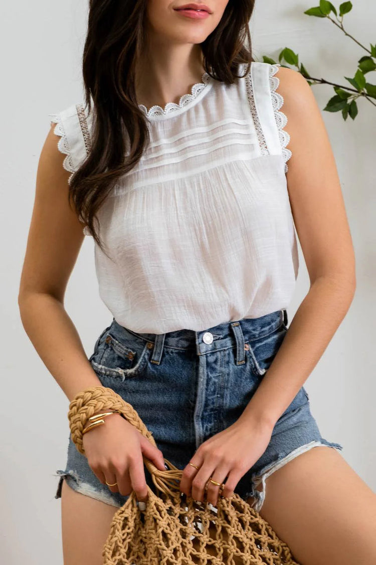 Lace Edge Top - WHT