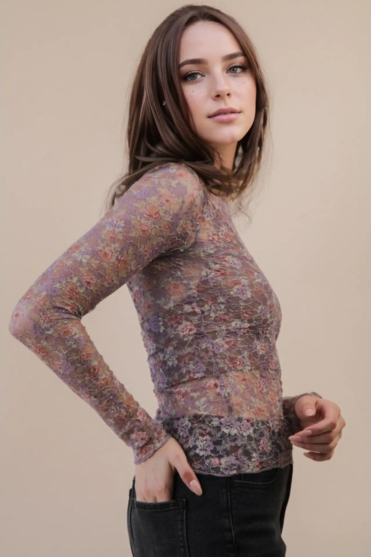 Lace Floral Mesh Top - MVE