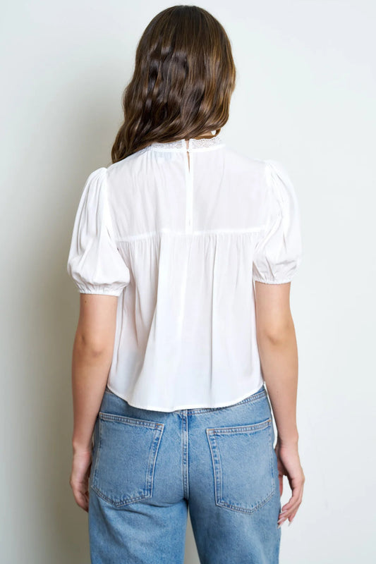 Lace Puff Sleeve Top - White